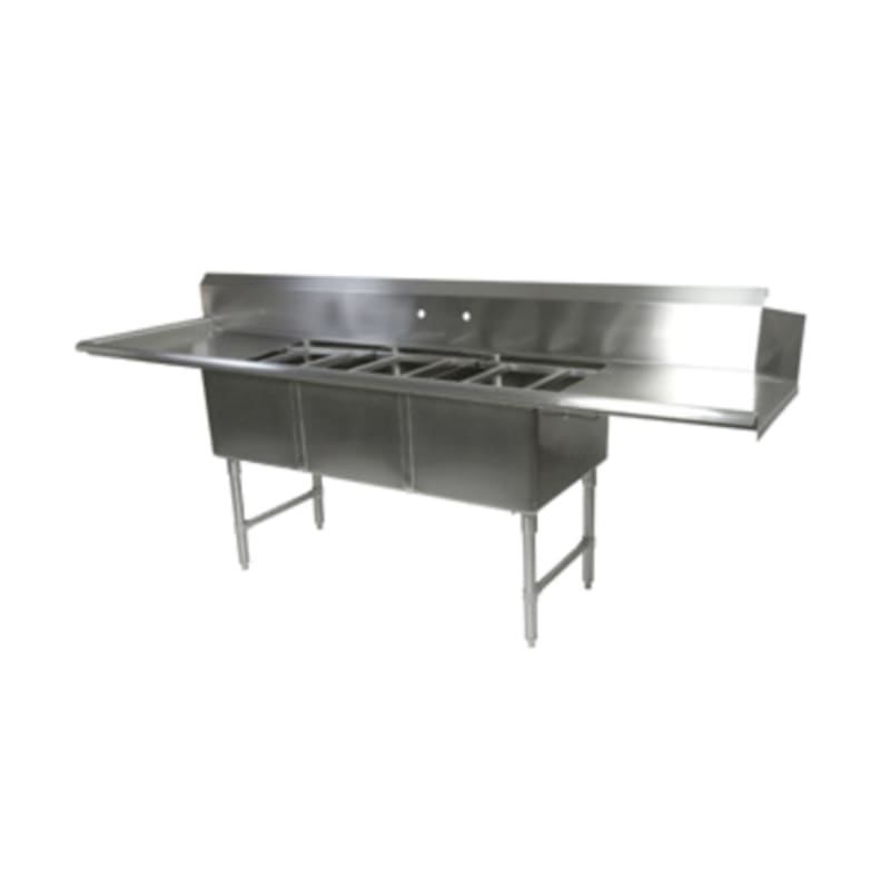 John Boos DT3B244-2D24L-X 121-5/8" x 30-3/8" Clean Dish Table with Three 24" x 24" Pot Sinks and Dual 24" Drainboards, Right-to-Left