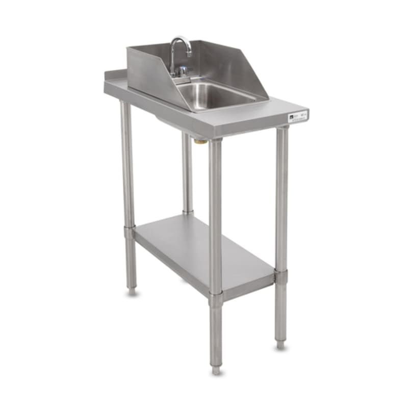 John Boos EFT8-3024SSK-S-X 24" x 30" Stainless Steel Filler Table with Drop-In Sink, 1-1/2" Backsplash, Stainless Steel Legs and Undershelf