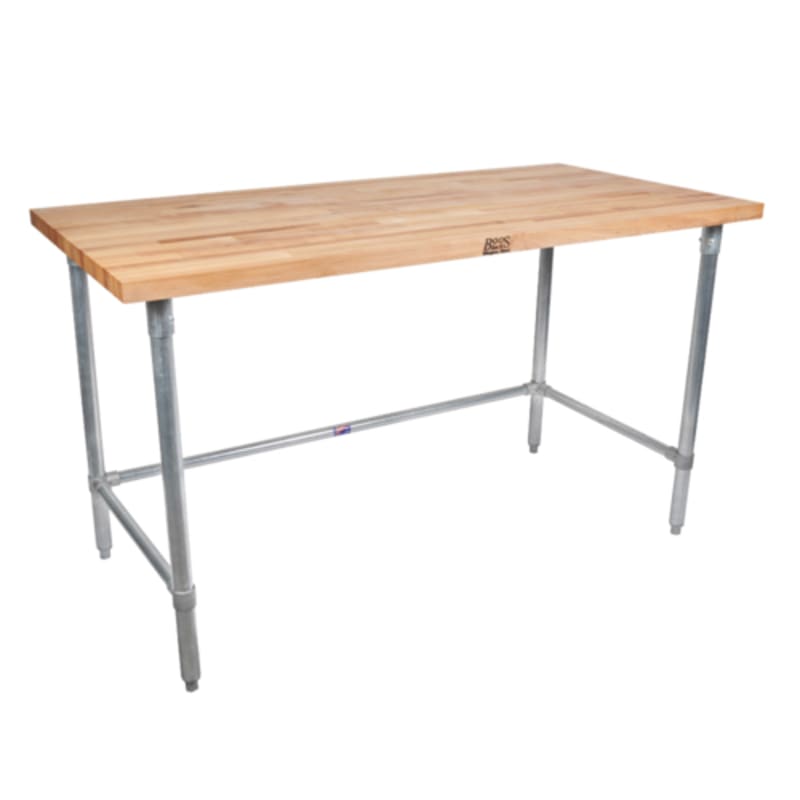 John Boos JNB11-X 96" x 30" Wood Top Work Table with Galvanized Steel Legs and Open Base