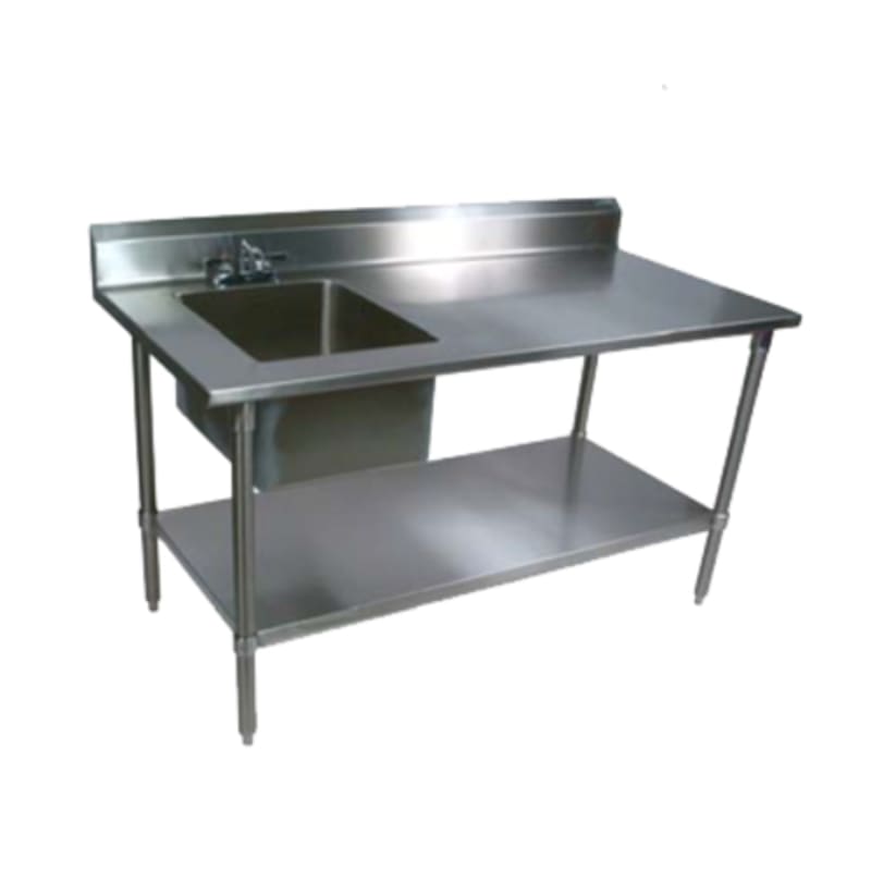 John Boos EPT8R5-3060GSK-L-X 60" x 30" Work Table with 5" Backsplash and Prep Sink on Left, Galvanized Steel Legs and Undershelf