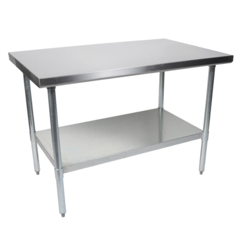 John Boos FBLG4830-X 48" x 30" Stainless Steel Economy Work Table with Flat Top, Galvanized Steel Legs and Undershelf