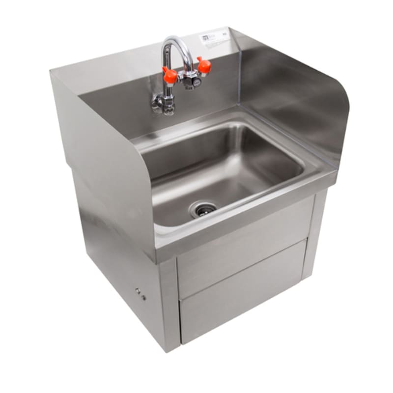 John Boos PBHS-W-1410-KV1APS-EW-SS-X Wall Mount Hand Sink, 14" x 10" Bowl, with 3-1/2" Gooseneck Faucet with Eyewash Station