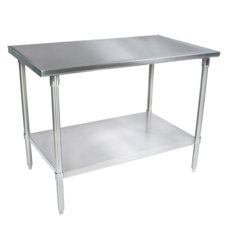 John Boos ST6-30108GSK-X 108" x 30" Stainless Steel Work Table with Flat Top, Galvanized Steel Legs and Undershelf
