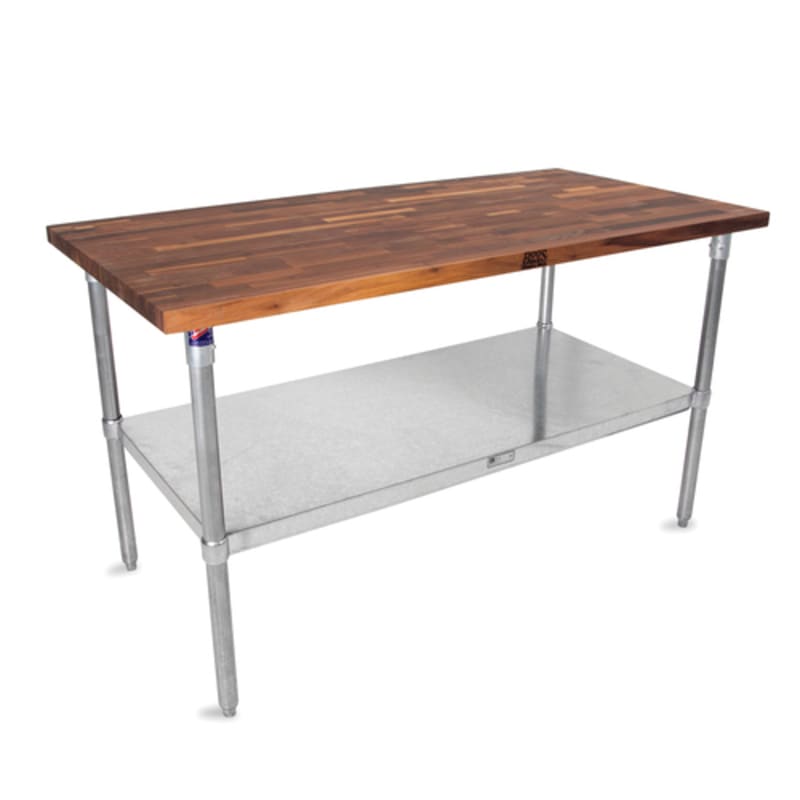 John Boos WAL-JNS09-O-X 48" x 30" Wood Top Work Table with Galvanized Steel Legs and Undershelf
