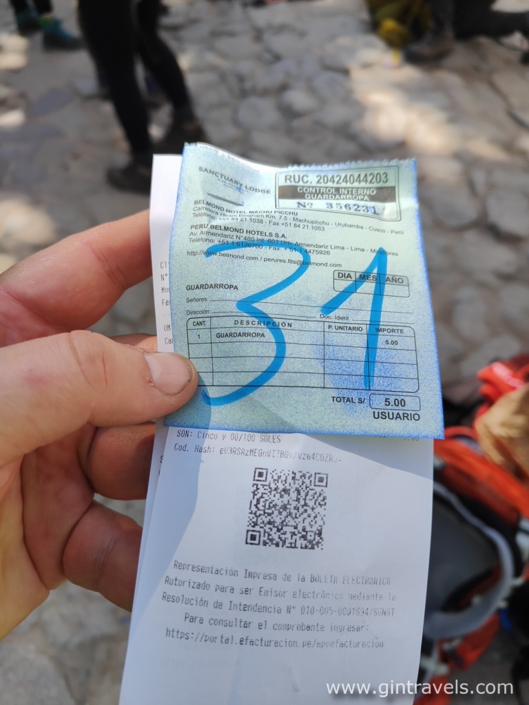 My ticket for bag storage