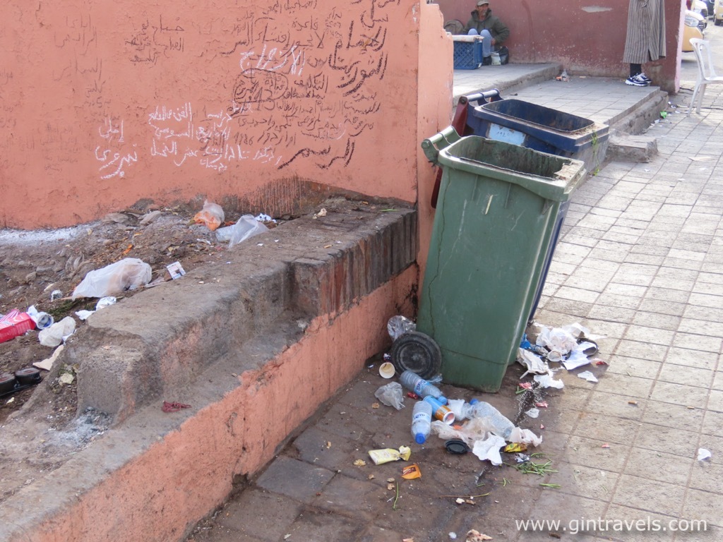 Rubbish around the dirty rubbish bins, Trash in Morocco