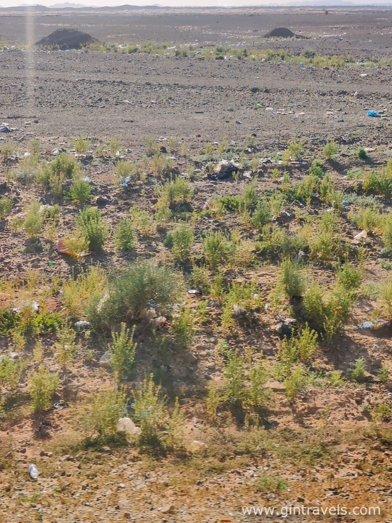 Trash visible far away on the field of Morocco