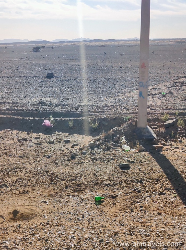 Glass and plastic on fields, Trash in Morocco