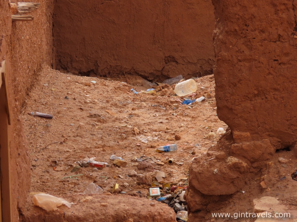 Trash between buildings, Kasbah Ait Ben Haddou, Morocco