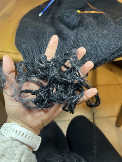 A hot mess of tangled merino and mohair yarn