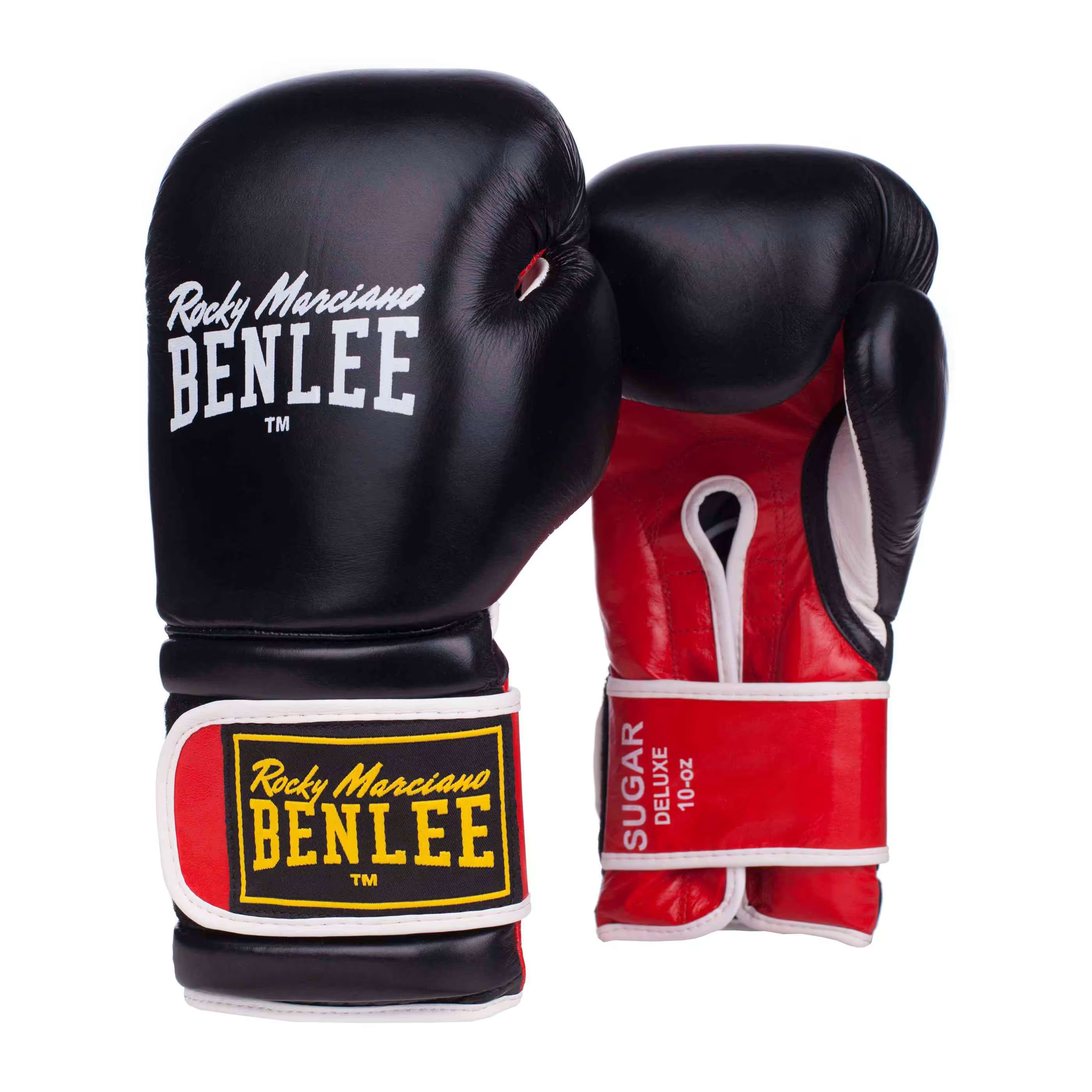 Benlee 14 Oz Sugar Deluxe Leather Boxing Gloves, Black/Red