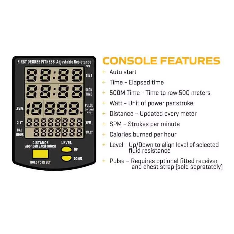 First Degree Fitness Neon Plus Fluid Rower, Black