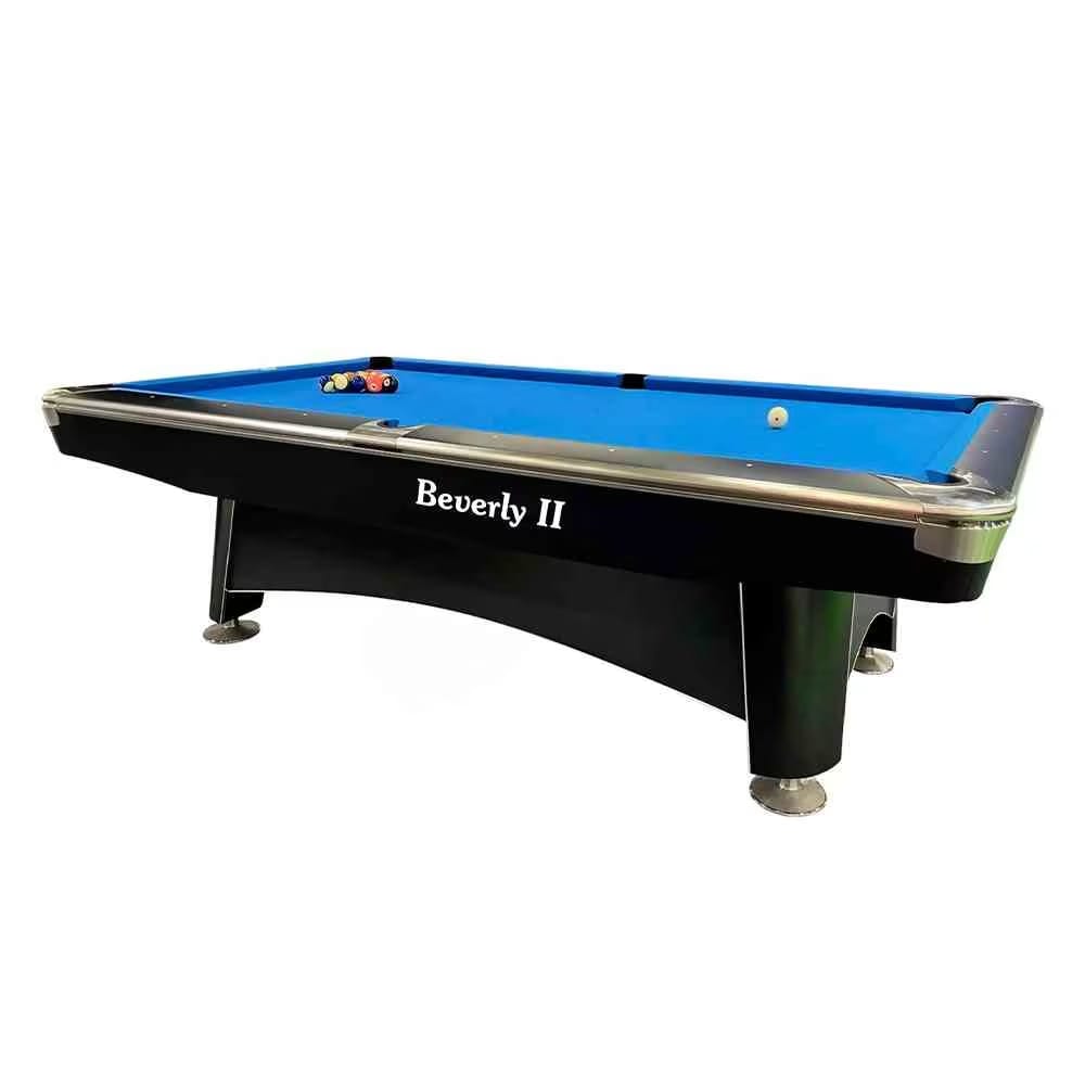 Beverly II 8 Feet Marble Top Pool Table with Ball Return System, Black | Billiard Table