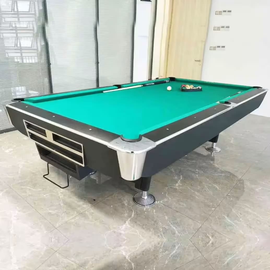 Murano 8 Feet Billiard Table, Black Frame with Green Marble Table