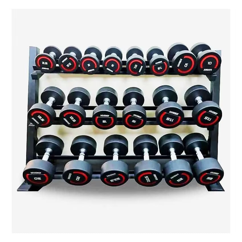 Jordan Fitness UK Premium Round Dumbbell Sets 2.5kg to 20kg with Rack