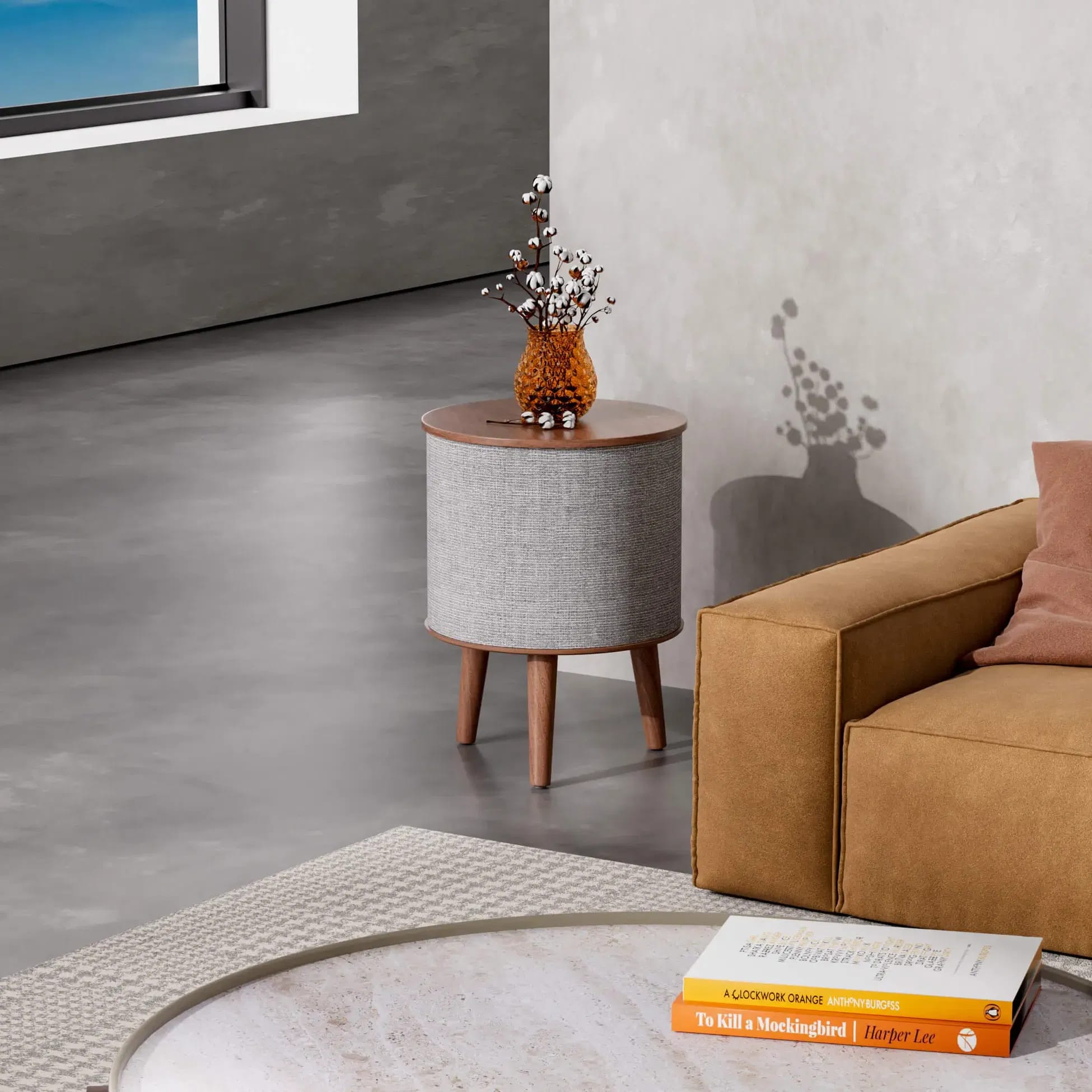 Nourest 3-in-1 Wireless Charging Side Table with Bluetooth Speaker, Walnut