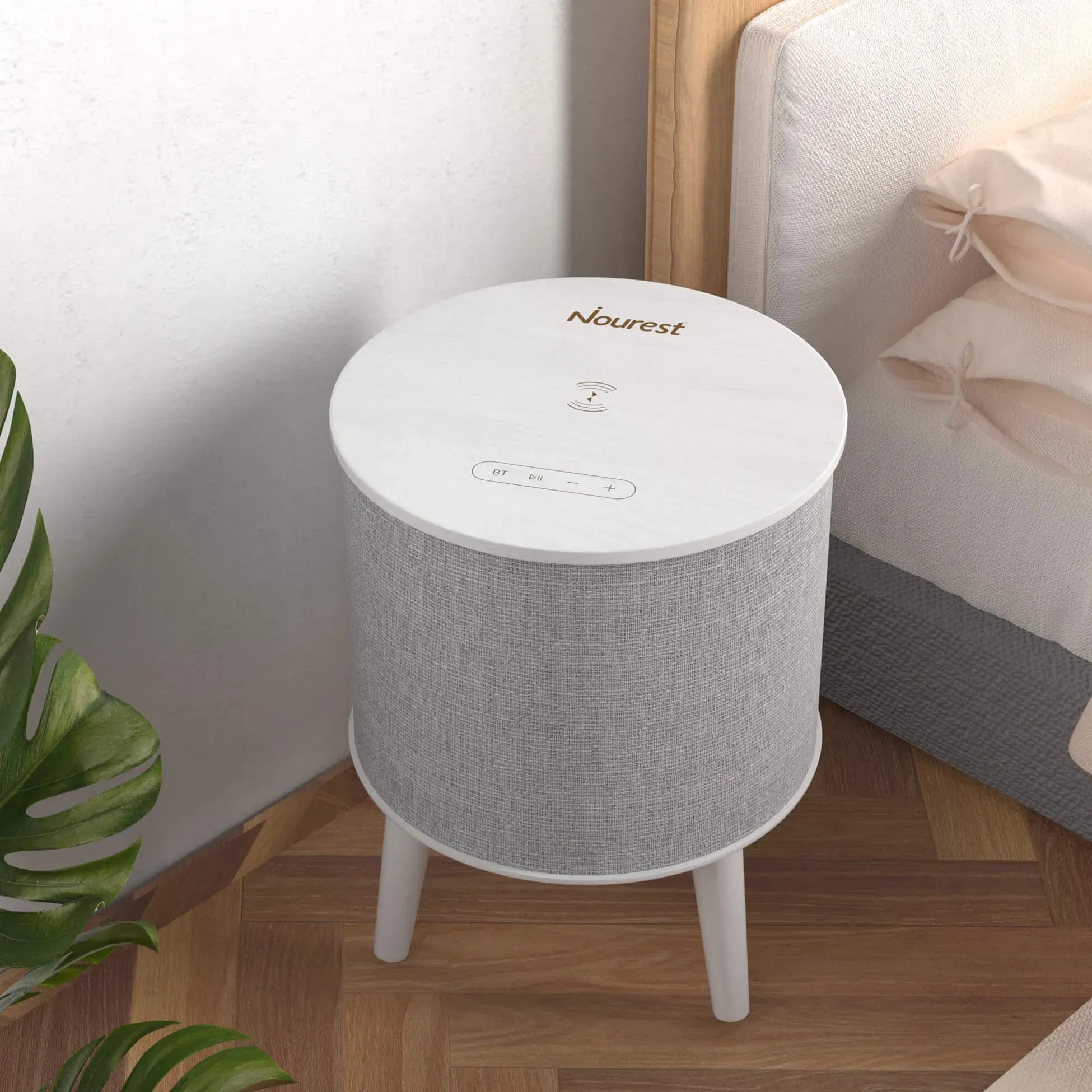 Nourest 4 in 1 Side Table with inbuilt 70W Bluetooth speaker - Touch Control, Grey
