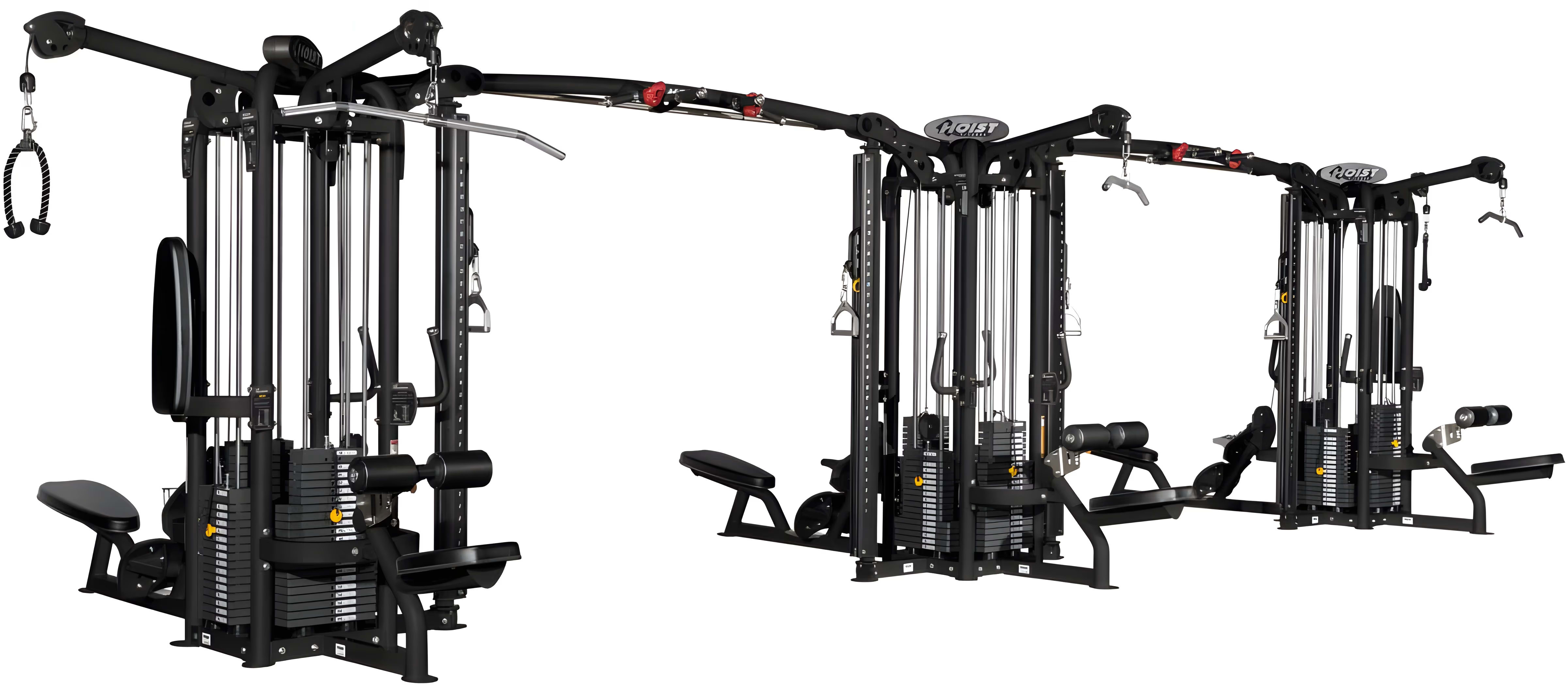 HOIST Fitness 14 Station (3 Single Lat Stations, 3 Single
Low Rows, 2 Triceps, 4 Hilos, 2 Connector
Bars)