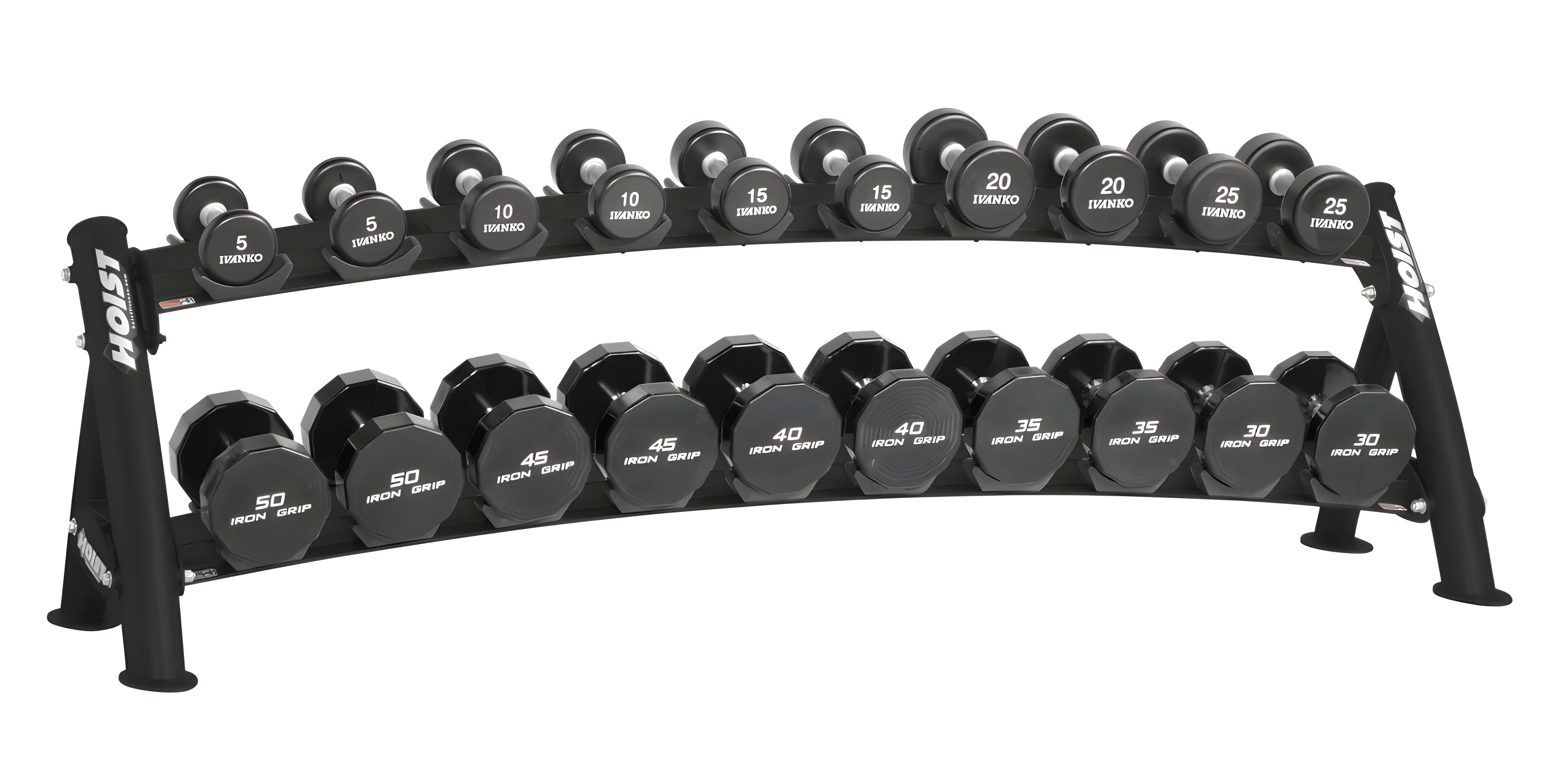 HOIST Fitness 2-Tier Horizontal Dumbbell Rack (10 Pairs)