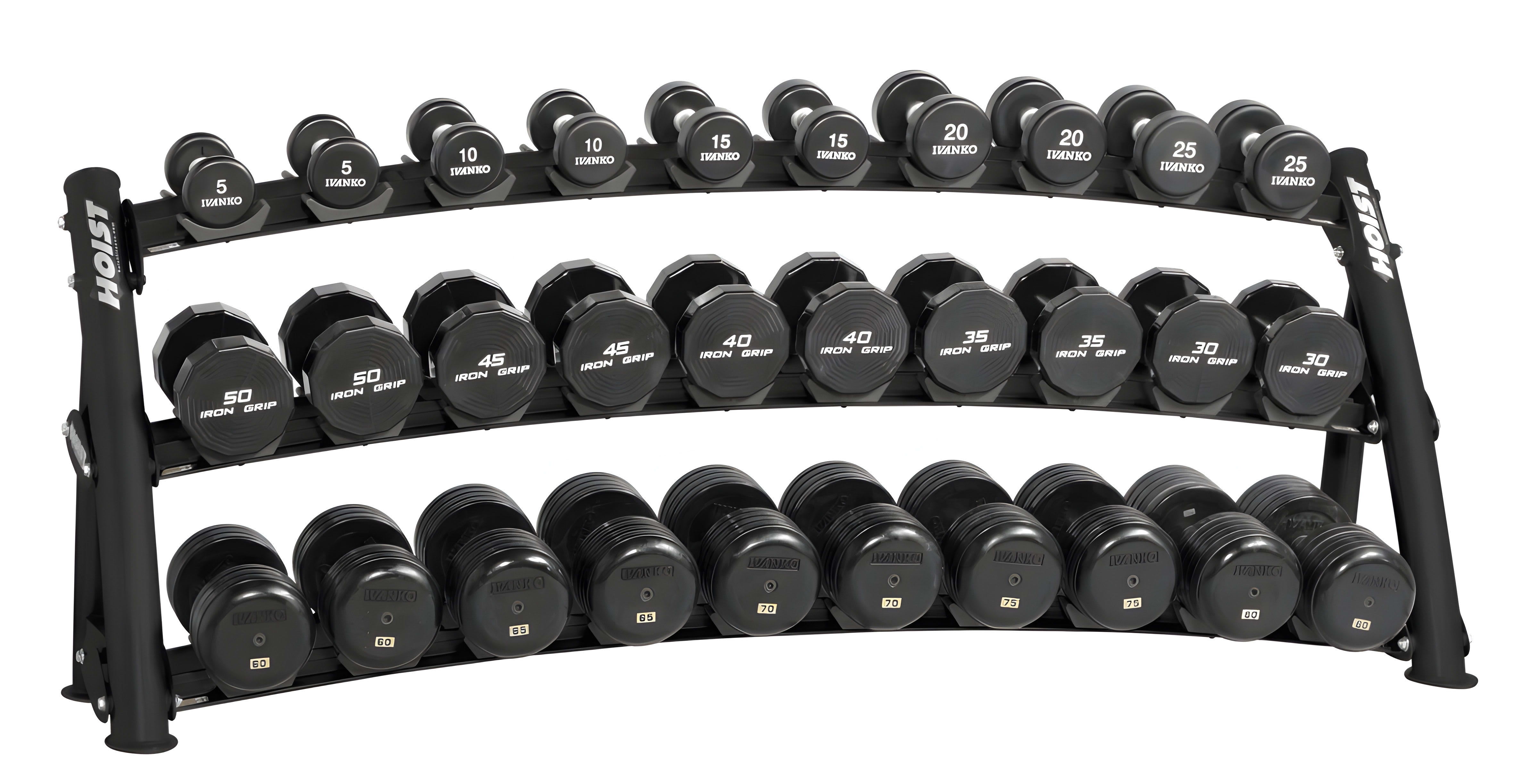 HOIST Fitness 3-Tier Horizontal Dumbbell Rack (15 Pairs)