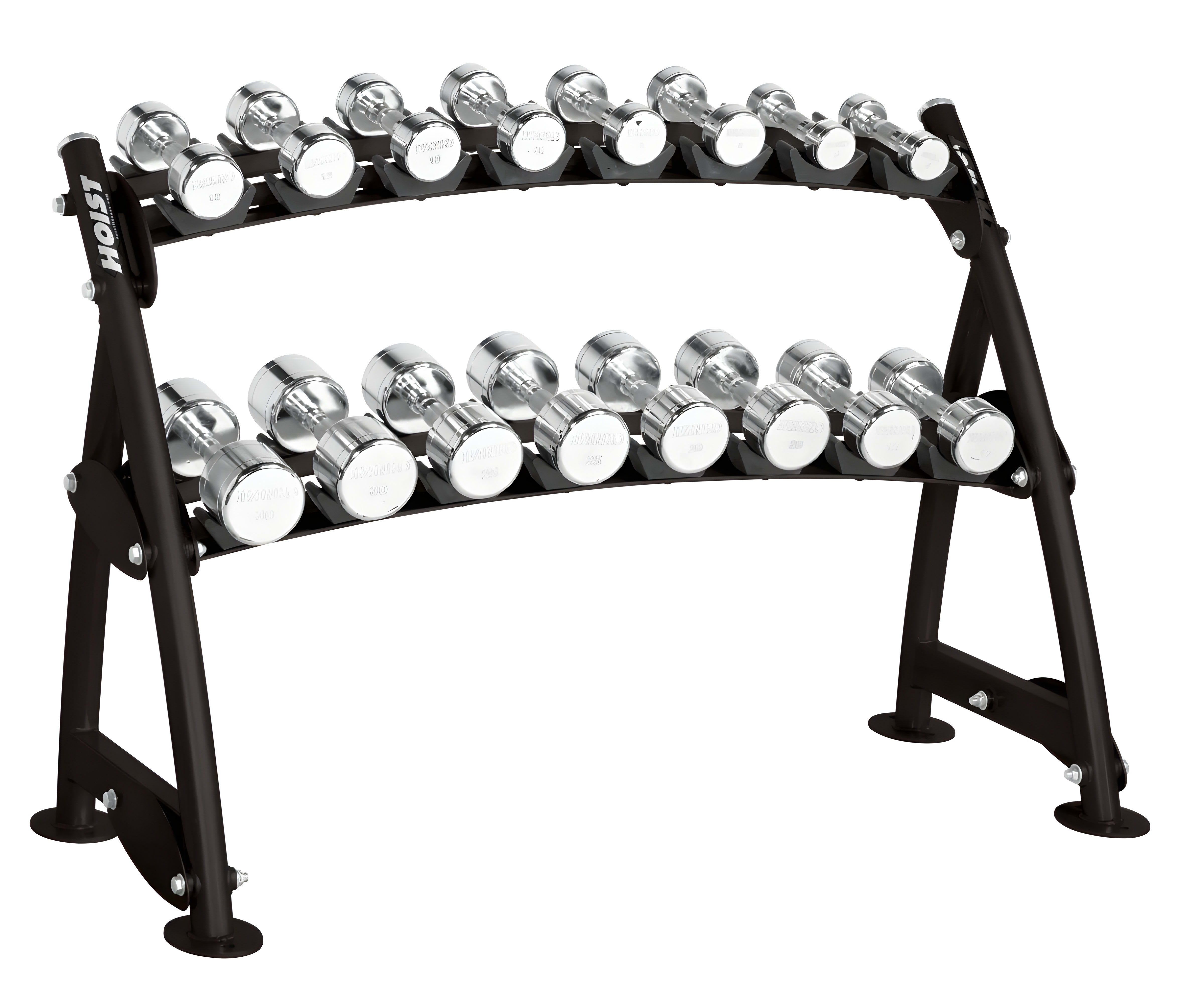 HOIST Fitness 2-Tier Horizontal Beauty Bell Rack (8 Pairs)