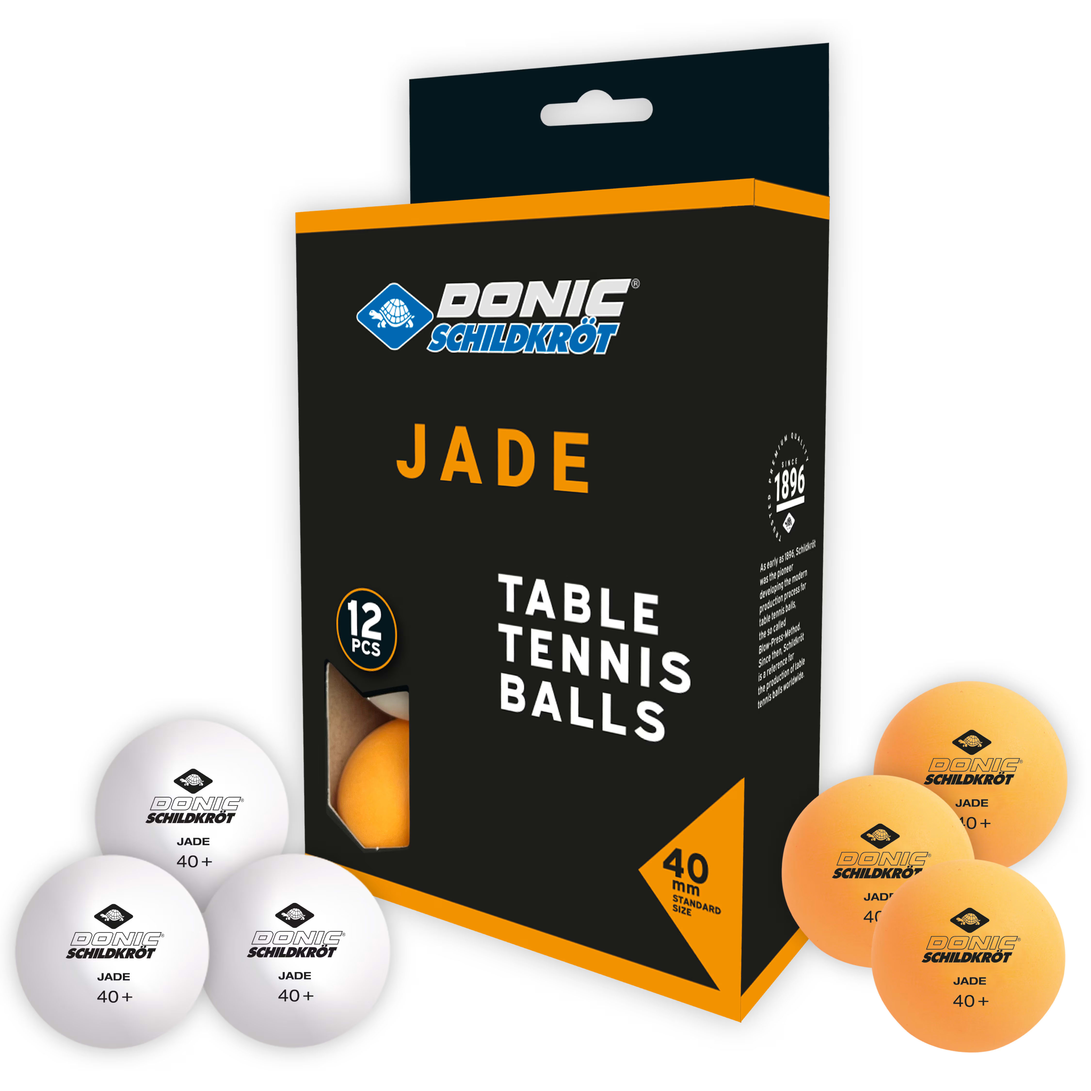 Donic Table Tennis Ball Jade Poly40+Spare Time 6*Wh/6*Org (12)