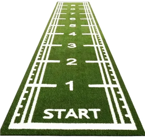 Green artificial gym turf with lane markings