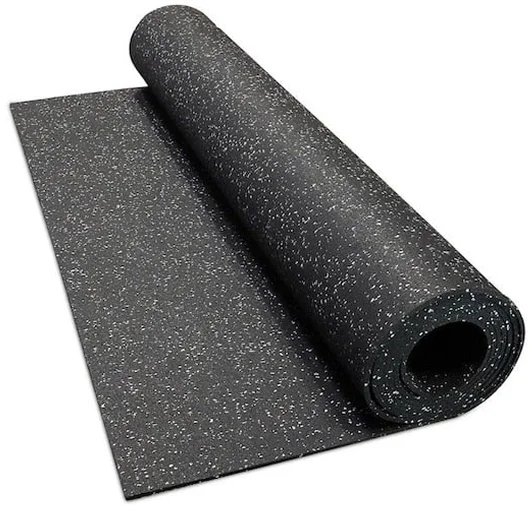 Rolled black rubber gym flooring