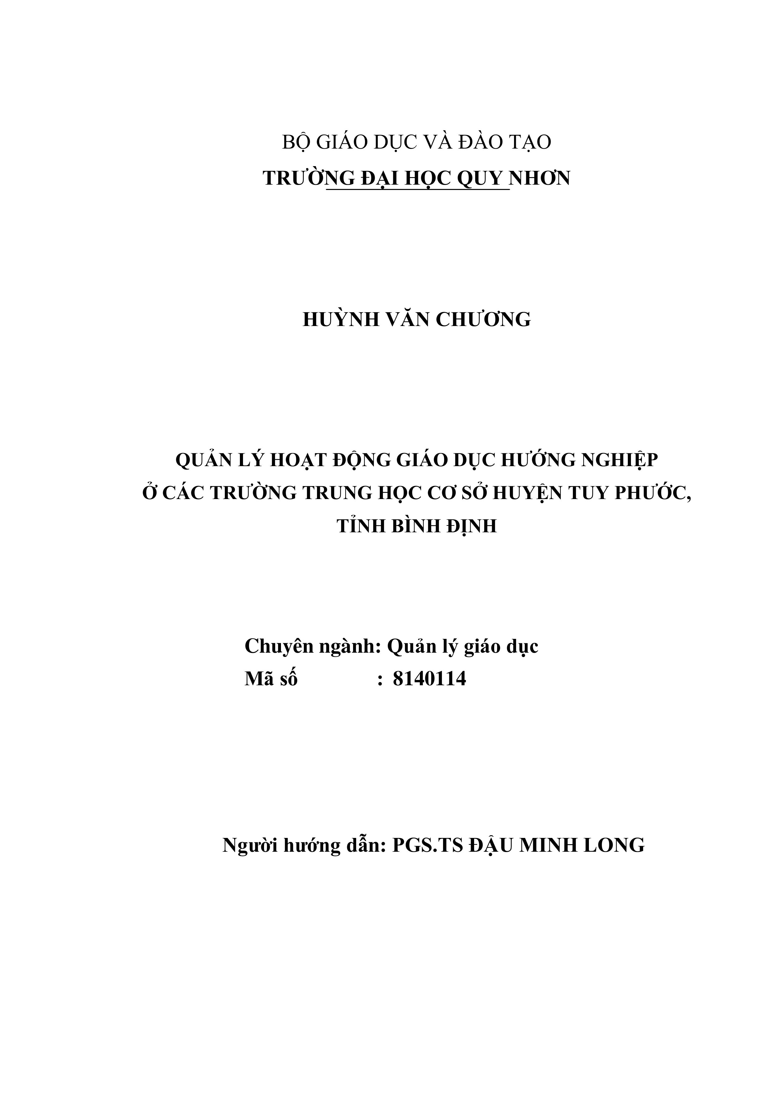 Quản lý hoạt động giáo dục hướng nghiệp ở các trường trung học cơ sở huyện Tuy Phước, tỉnh Bình Định