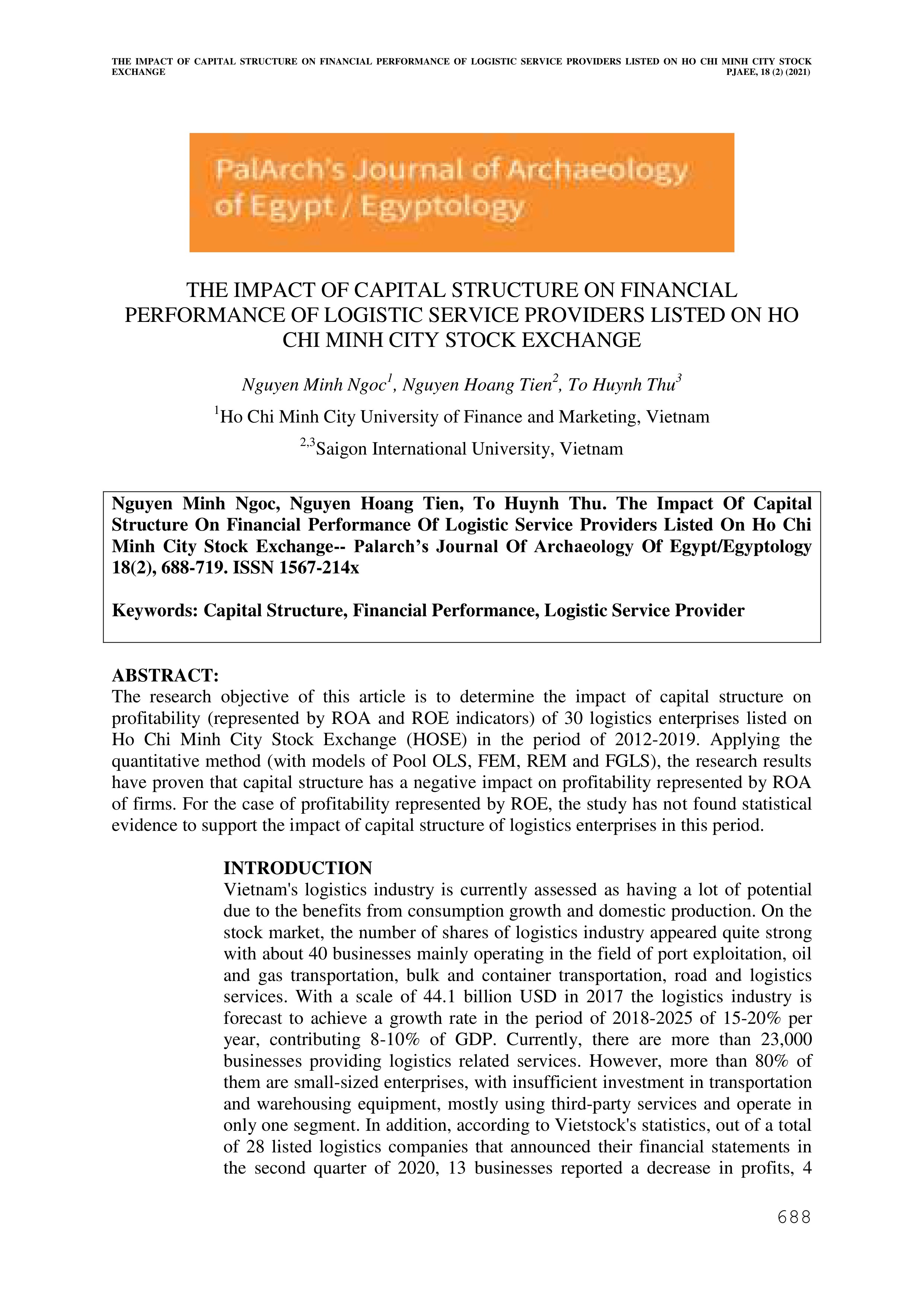 The impact of financial structure on financial performance of logistic service providers listed at