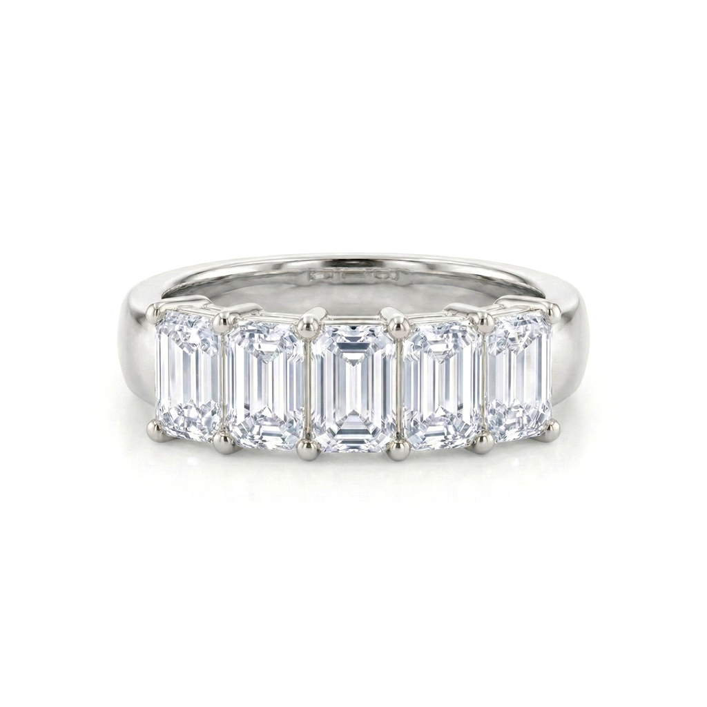 Jude emerald cut 5 stone anniversary ring in white gold — earth and grown diamonds by Amber Arc – view 2