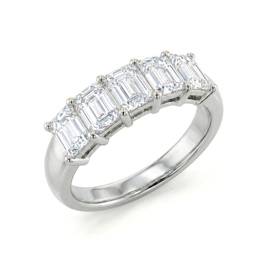 Jude emerald cut 5 stone anniversary ring in white gold — earth and grown diamonds by Amber Arc