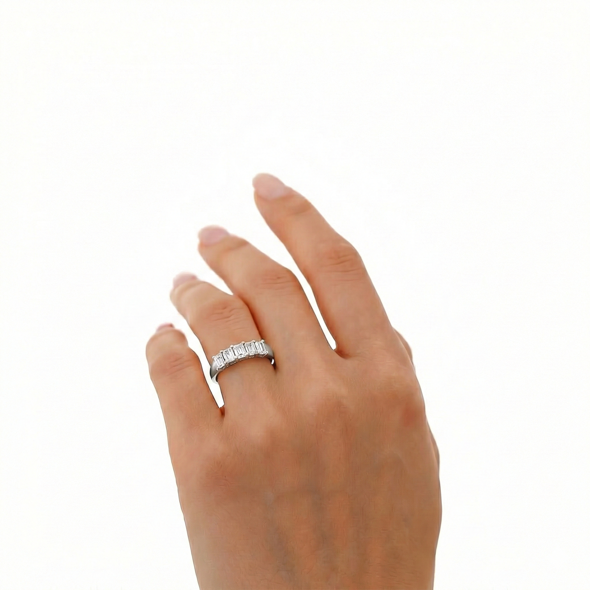 Jude emerald cut 5 stone anniversary ring in white gold — earth and grown diamonds by Amber Arc – view 3
