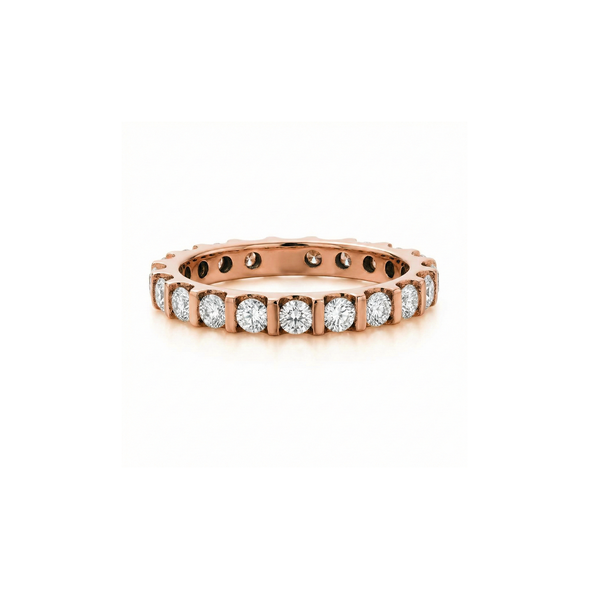 Ira bar round brilliant diamond eternity band in yellow gold — earth and grown diamonds by Amber Arc