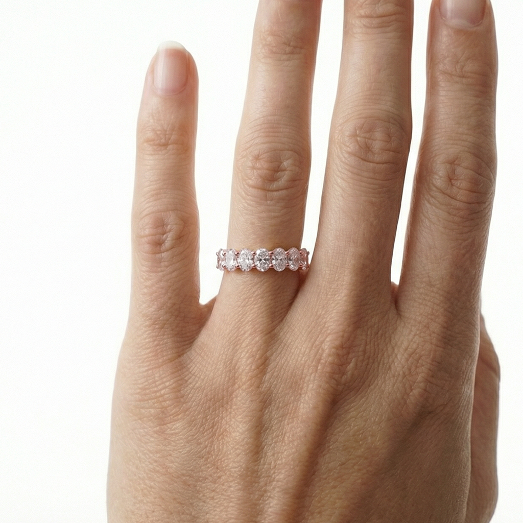 Jude oval 7 stone continuum band in white gold — earth and grown diamonds by Amber Arc – view 4