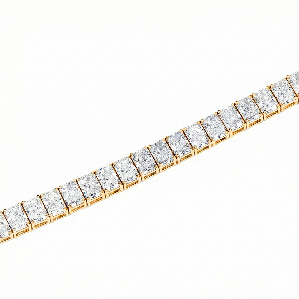 Jude long radiant north south diamond tennis bracelet in white gold — earth and grown diamonds by Amber Arc – view 2