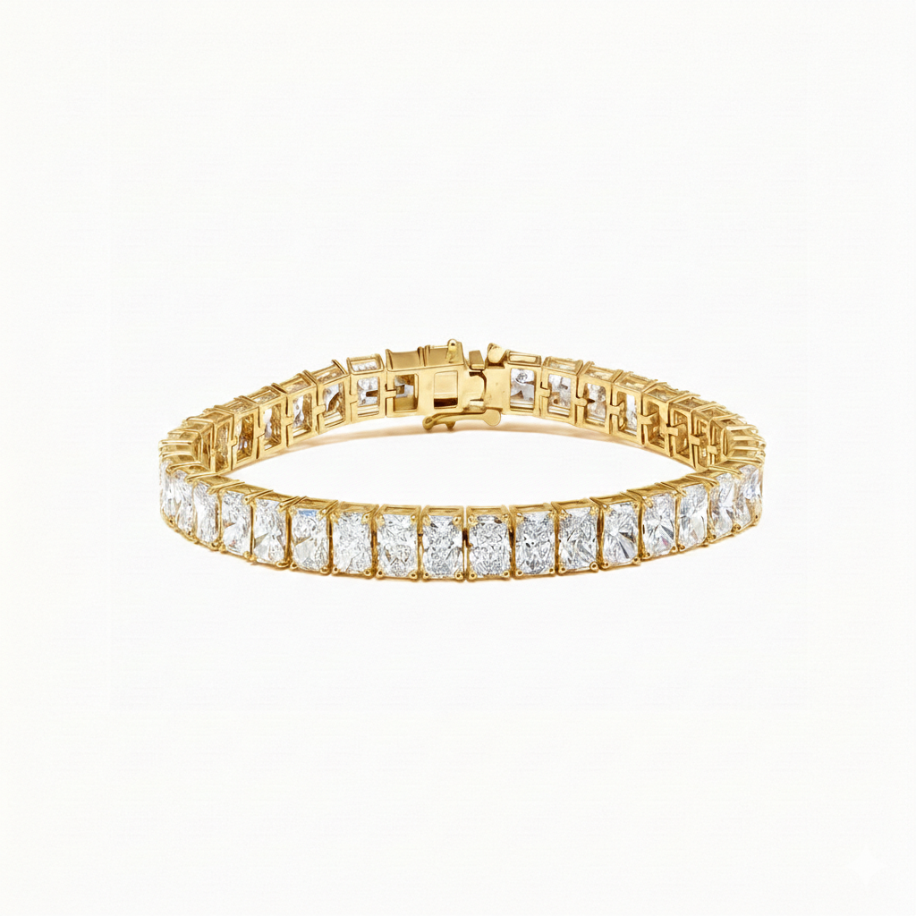 Jude long radiant north south diamond tennis bracelet in white gold — earth and grown diamonds by Amber Arc