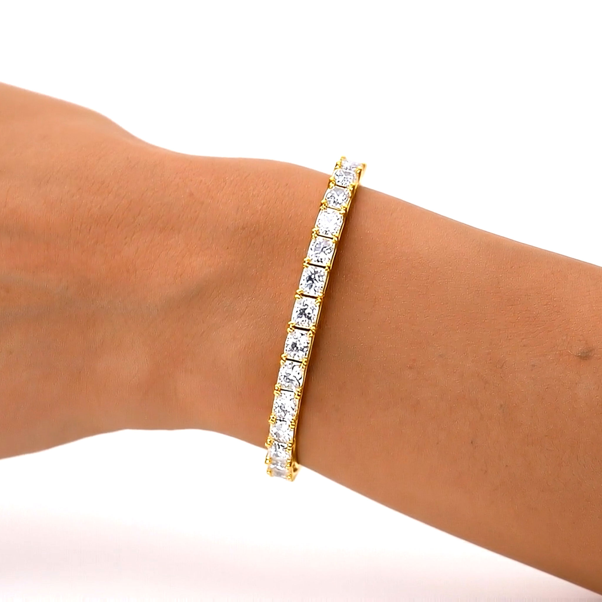 Jude long radiant east west diamond tennis bracelet in white gold — earth and grown diamonds by Amber Arc – view 4