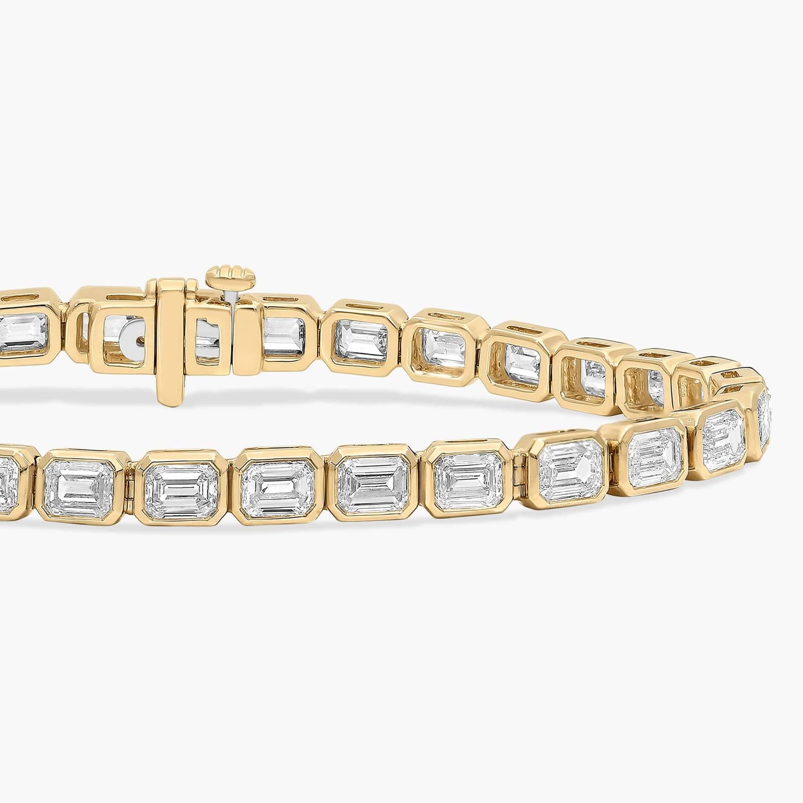 Valencia bezel emerald cut east west diamond tennis bracelet in white gold — earth and grown diamonds by Amber Arc – view 3
