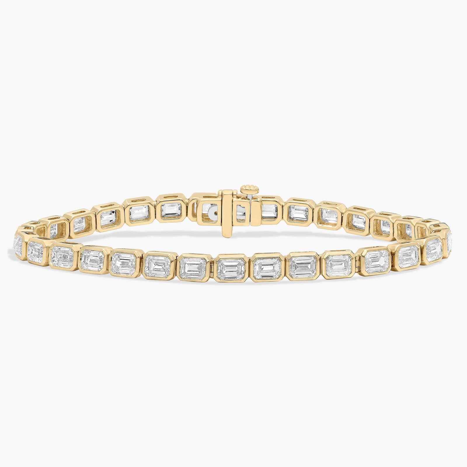 Valencia bezel emerald cut east west diamond tennis bracelet in white gold — earth and grown diamonds by Amber Arc – view 2