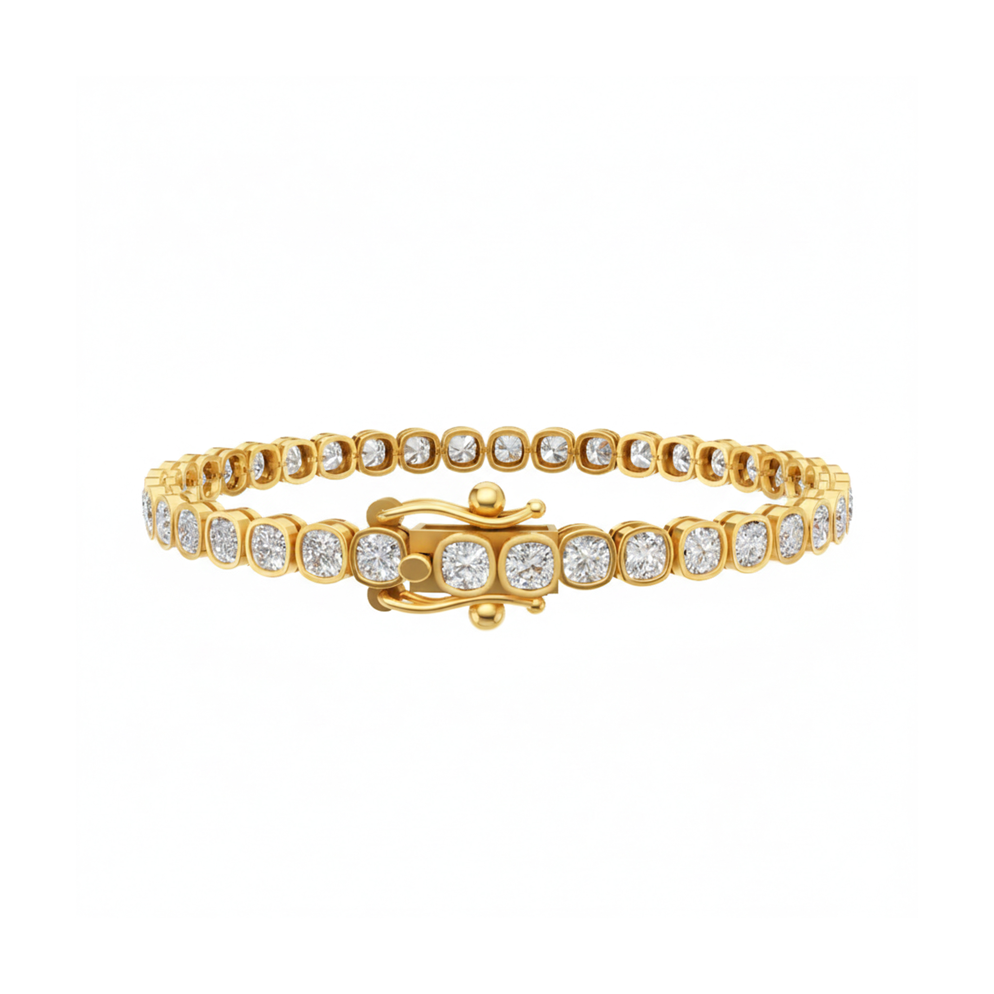 Valencia bezel square cushion diamond tennis bracelet in white gold — earth and grown diamonds by Amber Arc – view 2