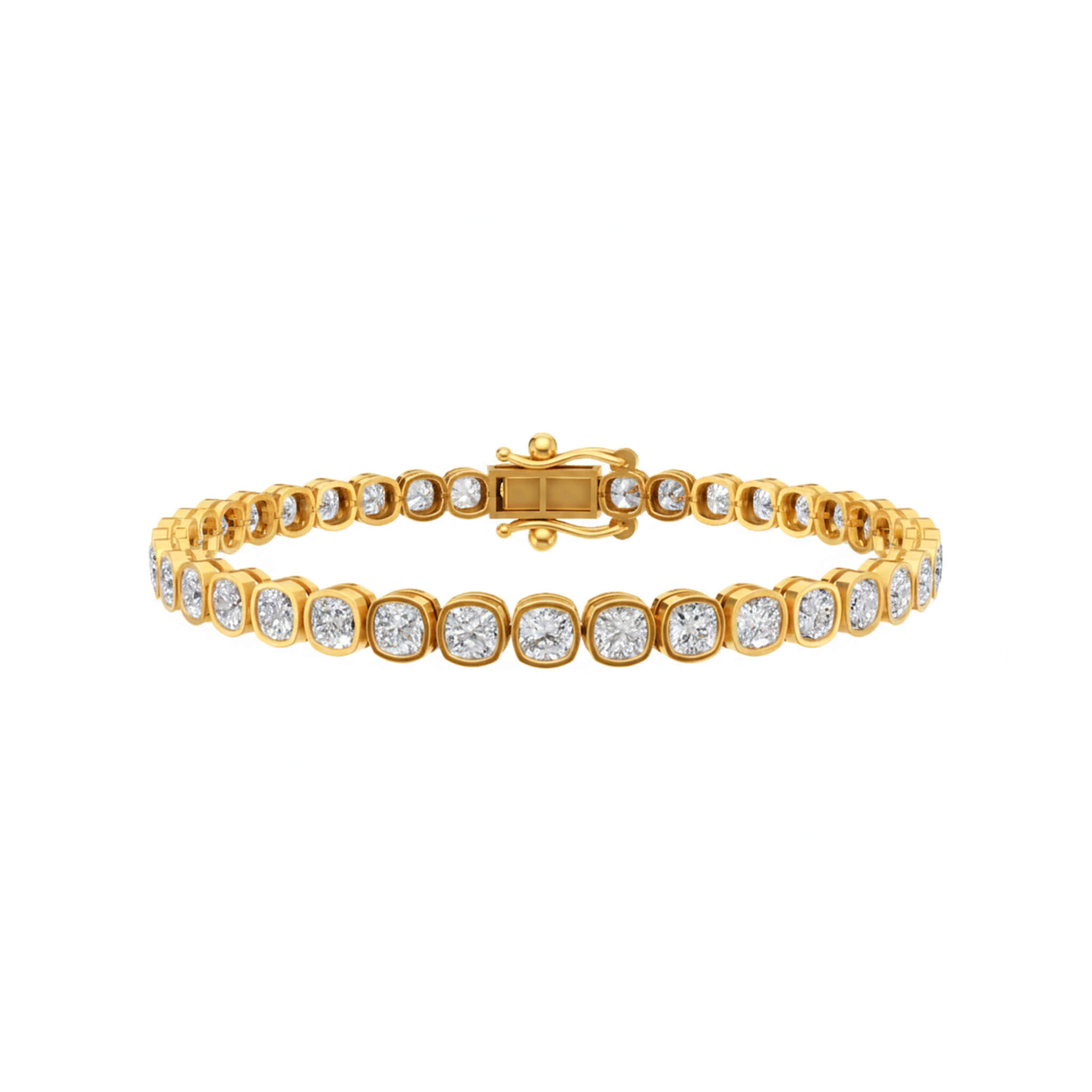 Valencia bezel square cushion diamond tennis bracelet in white gold — earth and grown diamonds by Amber Arc