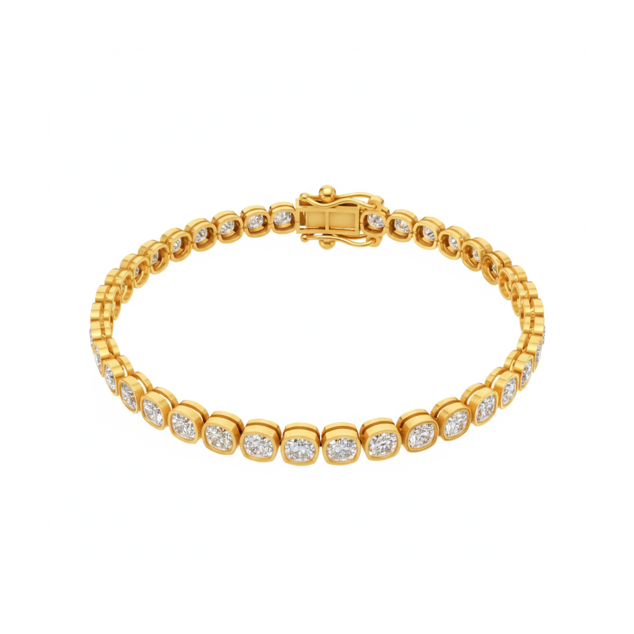 Valencia bezel square cushion diamond tennis bracelet in white gold — earth and grown diamonds by Amber Arc – view 3