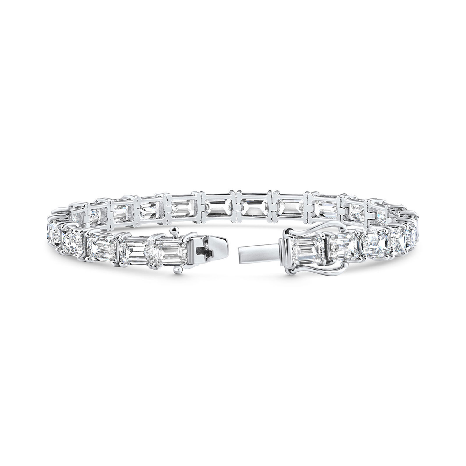 Jude emerald cut east west diamond tennis bracelet in white gold — earth and grown diamonds by Amber Arc – view 2