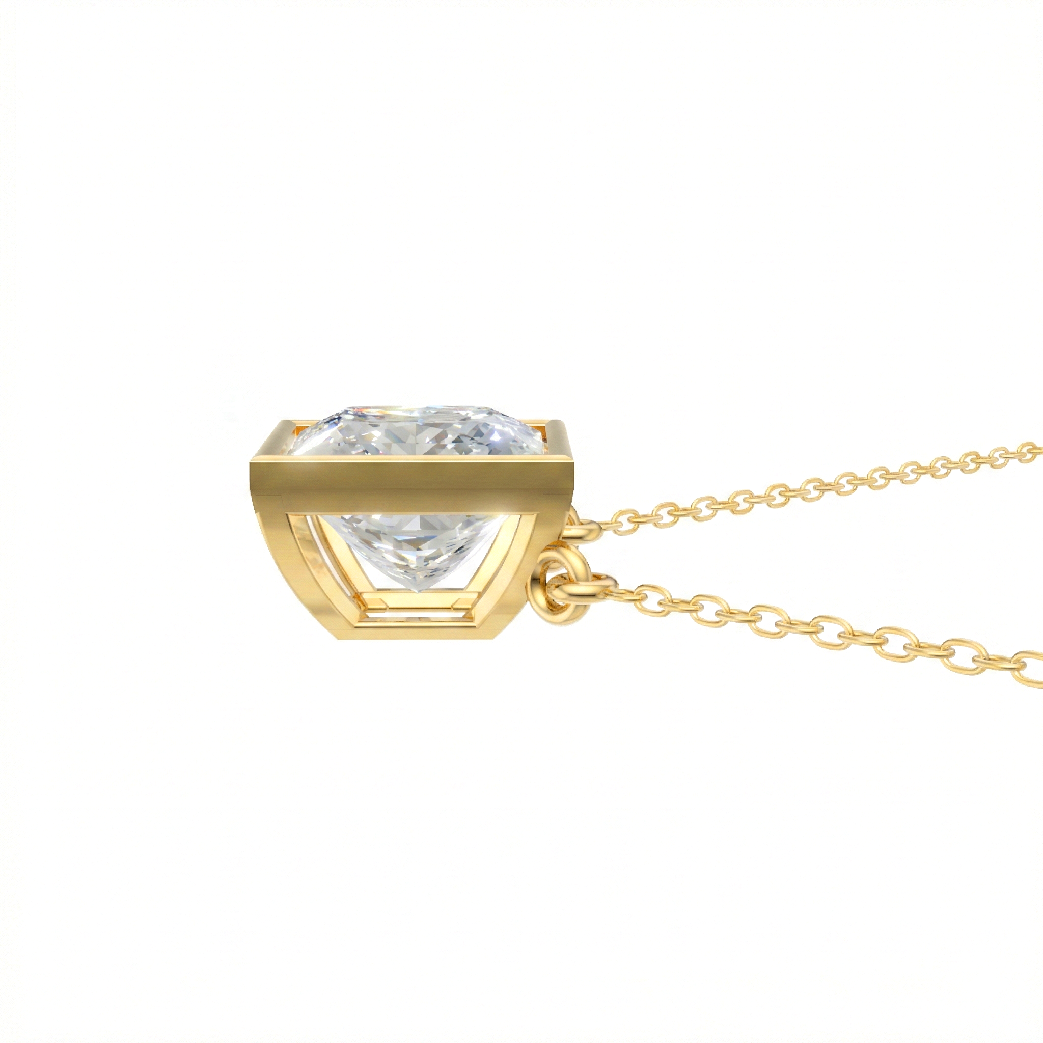 Valencia bezel princess cut diamond pendant in yellow gold on cable chain — earth and grown diamonds by Amber Arc – view 3