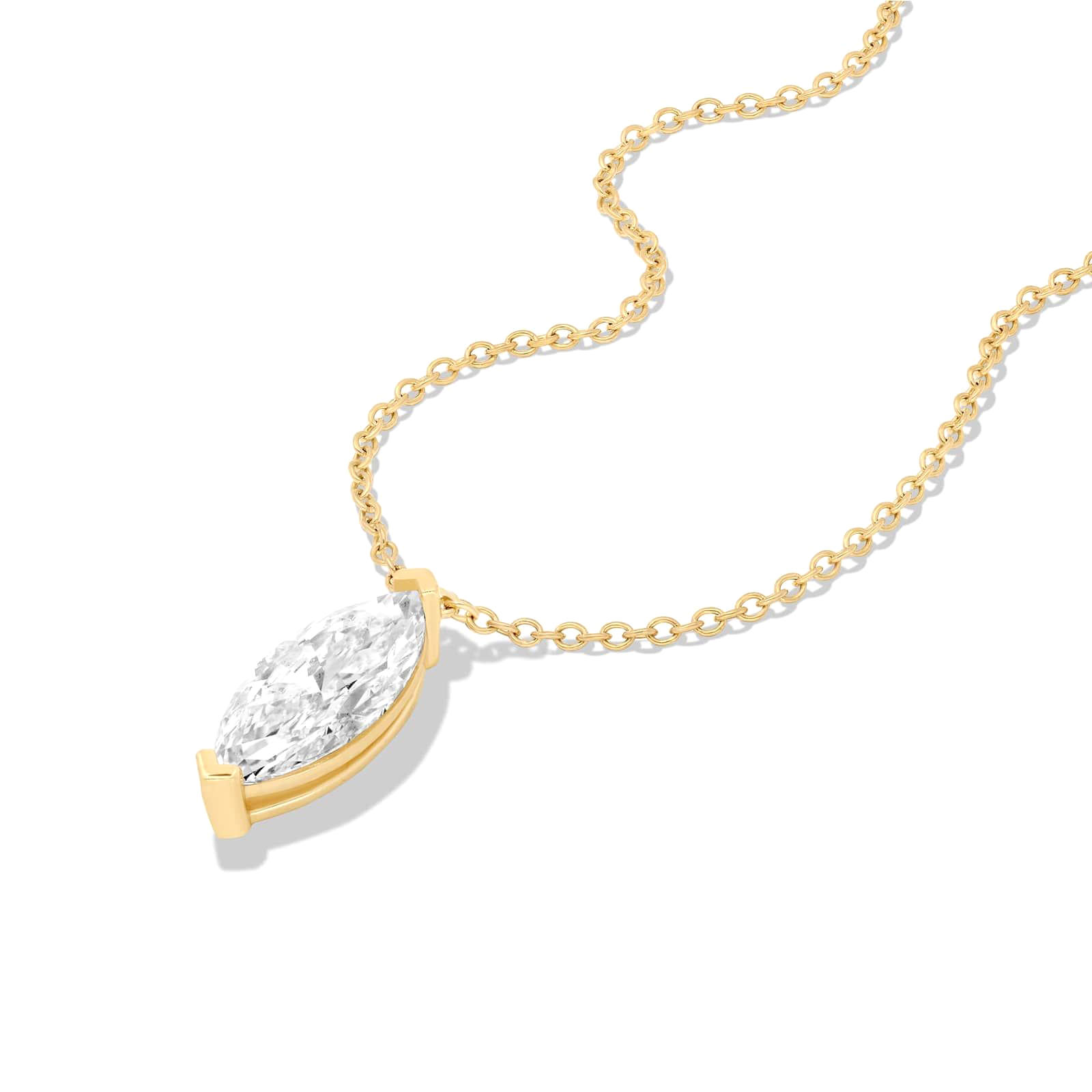 Mae north south marquise diamond pendant in white gold on cable chain — earth and grown diamonds by Amber Arc – view 2