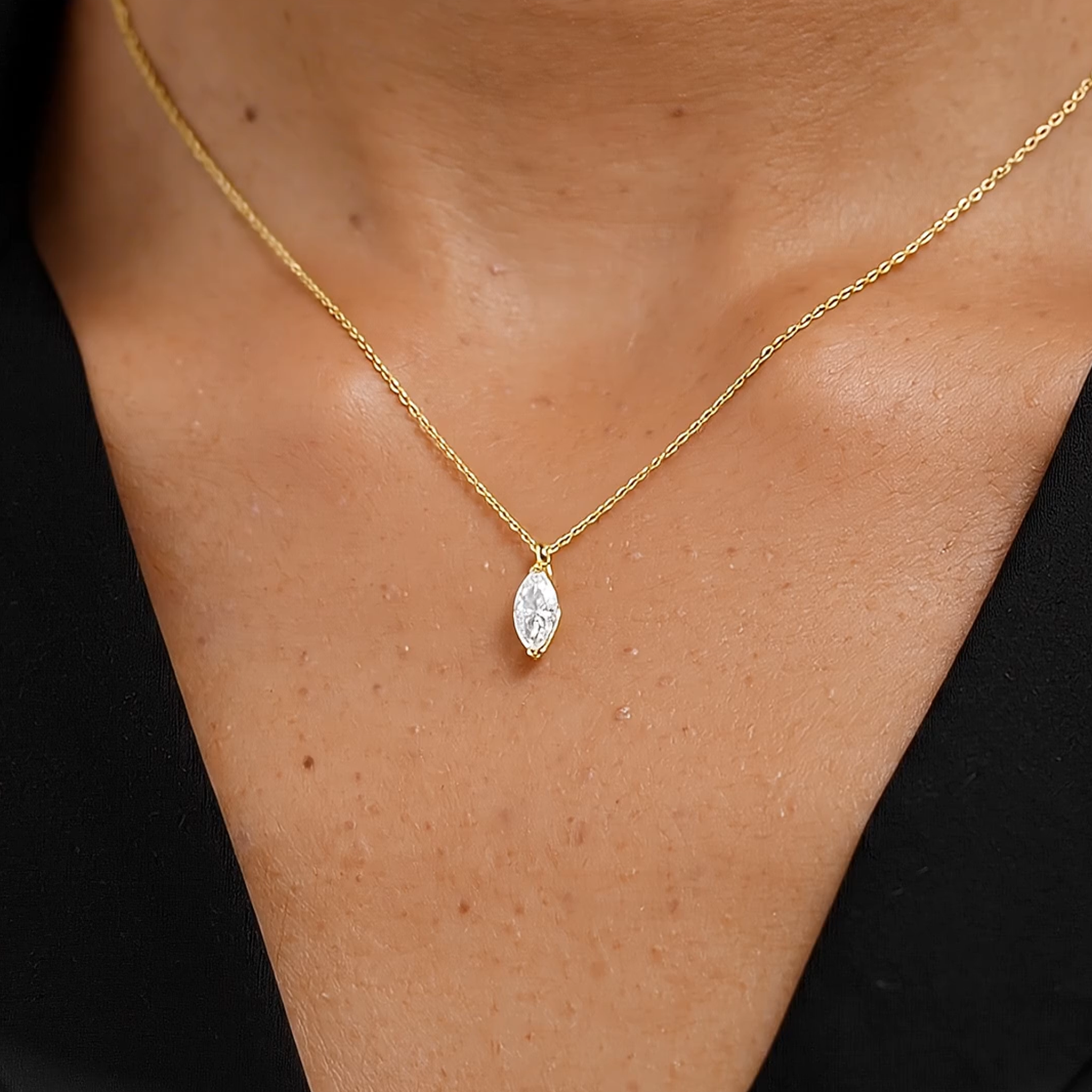 Mae north south marquise diamond pendant in white gold on cable chain — earth and grown diamonds by Amber Arc – view 4
