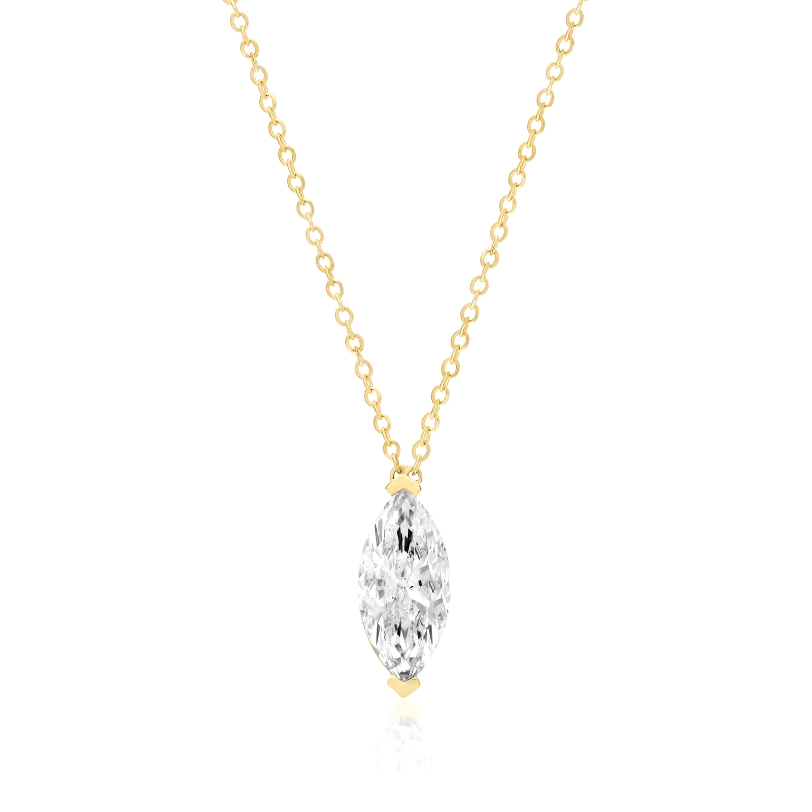 Mae north south marquise diamond pendant in white gold on cable chain — earth and grown diamonds by Amber Arc