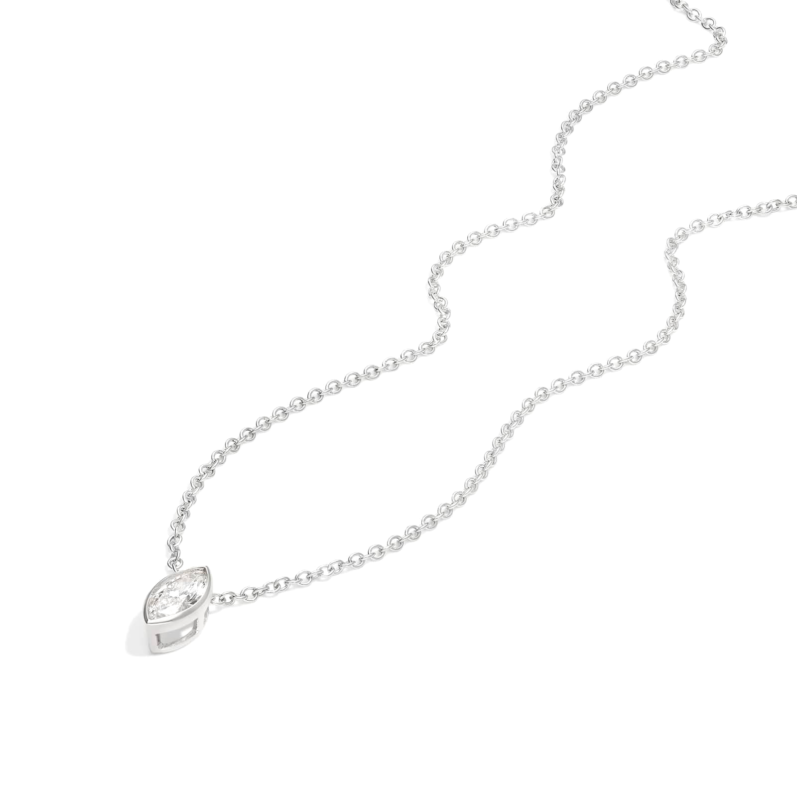 Valencia bezel marquise diamond pendant north south in yellow gold on cable chain — earth and grown diamonds by Amber Arc – view 2