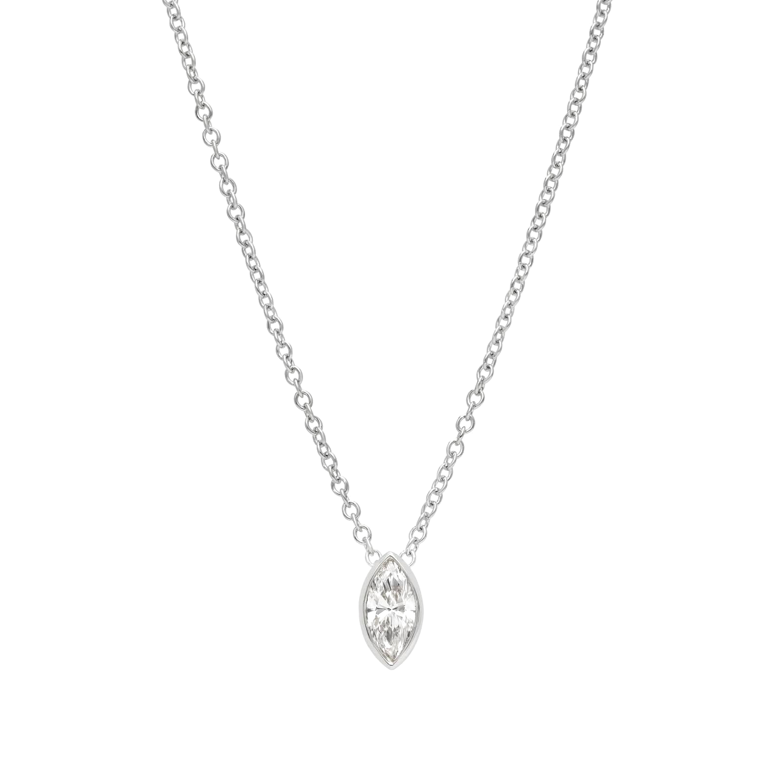 Valencia bezel marquise diamond pendant north south in yellow gold on cable chain — earth and grown diamonds by Amber Arc